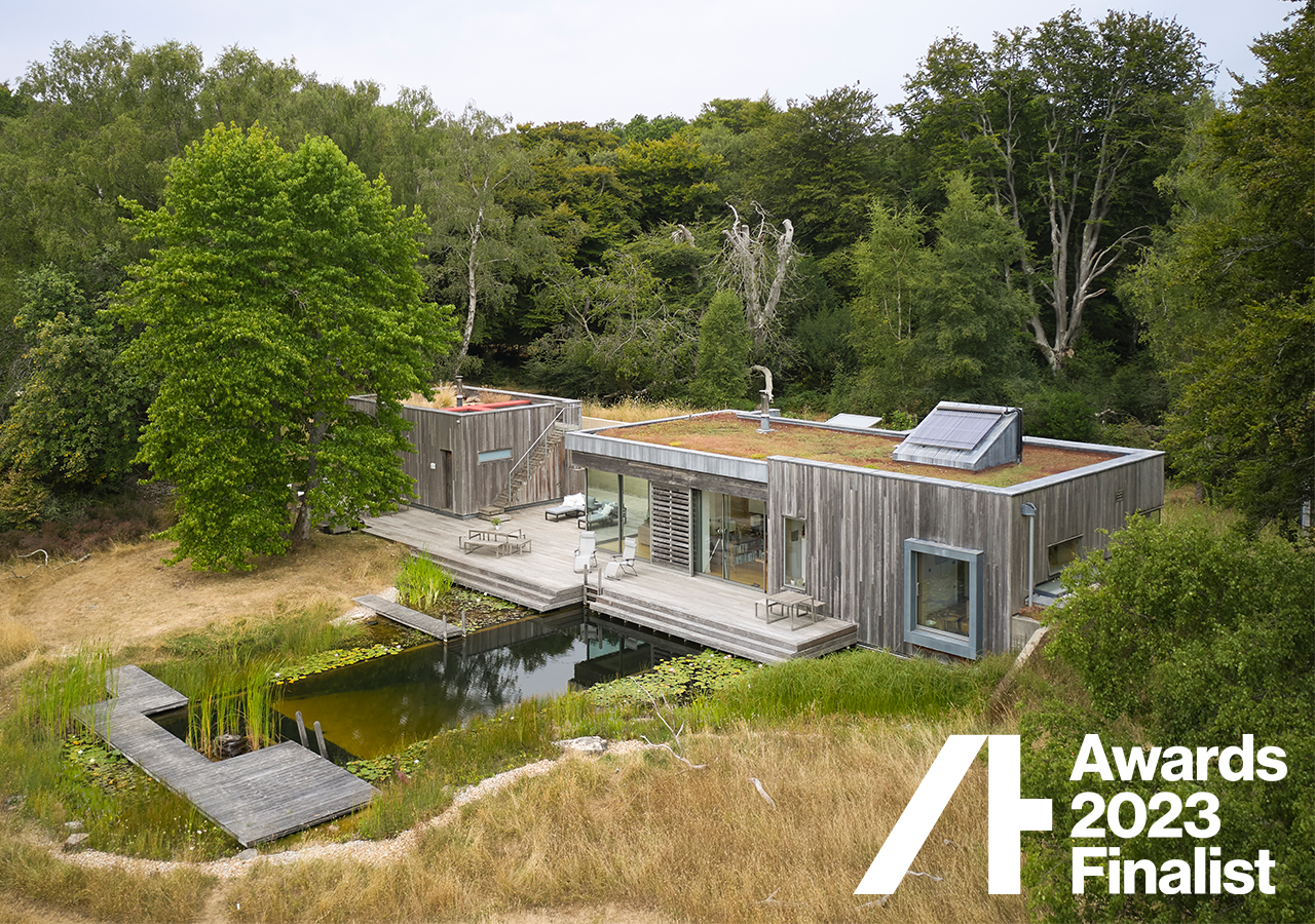 Aerial of new forest house AT awards finalist